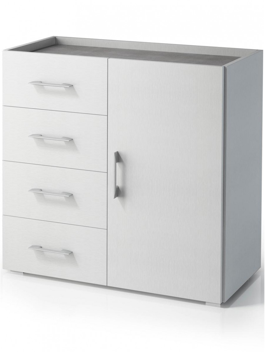 Mobile 4 cassetti 1 anta texture 3d L90xP40xH87 cm CONTEMPORARY Bianco