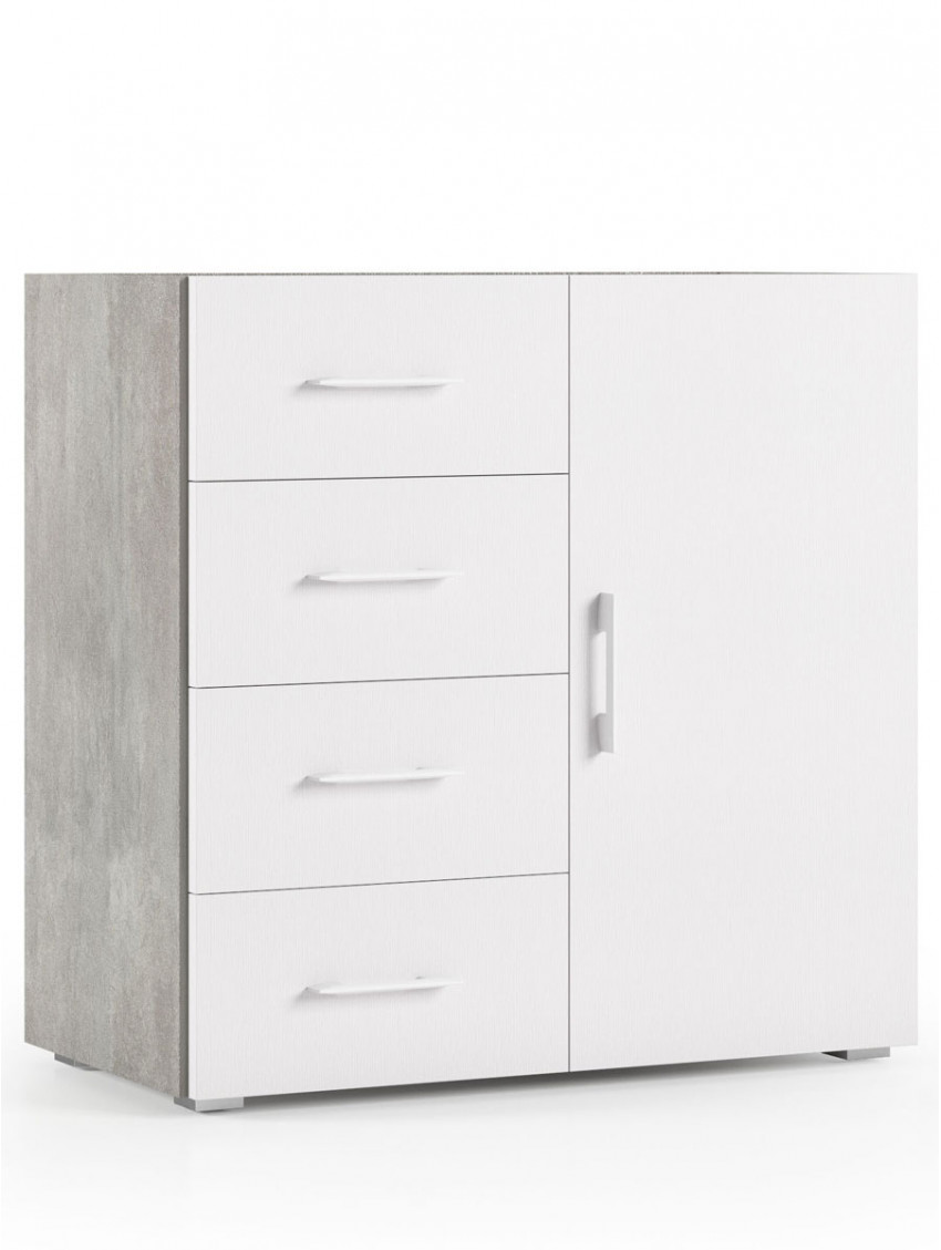 Mobile 4 cassetti 1 anta texture 3d L90xP40xH87 cm CONTEMPORARY Bianco/Cemento
