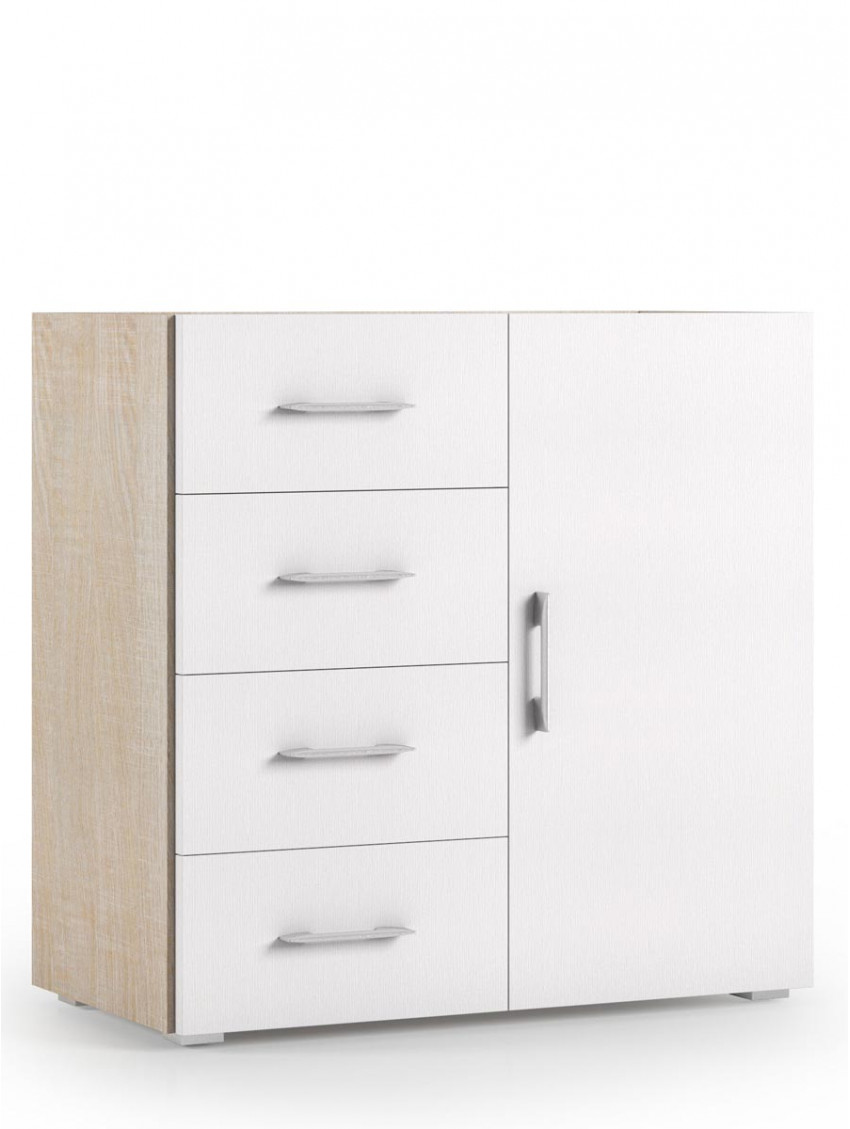 Mobile 4 cassetti 1 anta texture 3d L90xP40xH87 cm CONTEMPORARY Bianco/Cemento