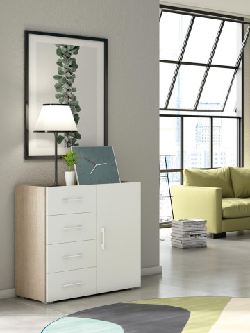 Mobile 4 cassetti 1 anta texture 3d L90xP40xH87 cm CONTEMPORARY Bianco/Cemento
