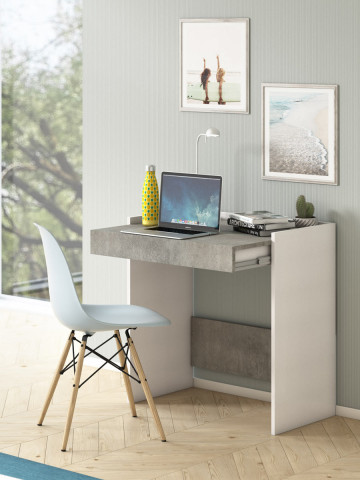 Scrivania porta pc L80xP40xH79 cm CONTEMPORARY Bianco/Cemento