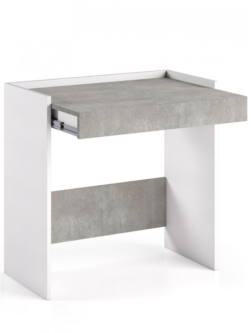 Scrivania porta pc L80xP40xH79 cm CONTEMPORARY Bianco/Cemento