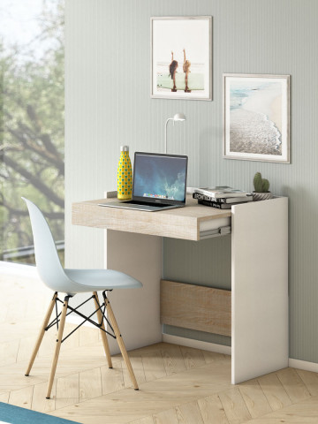 Scrivania porta pc L80xP40xH79 cm CONTEMPORARY Bianco/Rovere