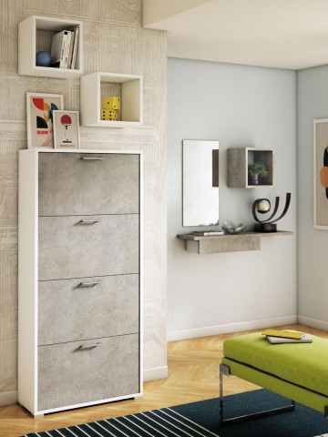Mobile scarpiera texture 3d 4 ante L67xP28xH147 cm mod. 7004 Bianco/Cemento