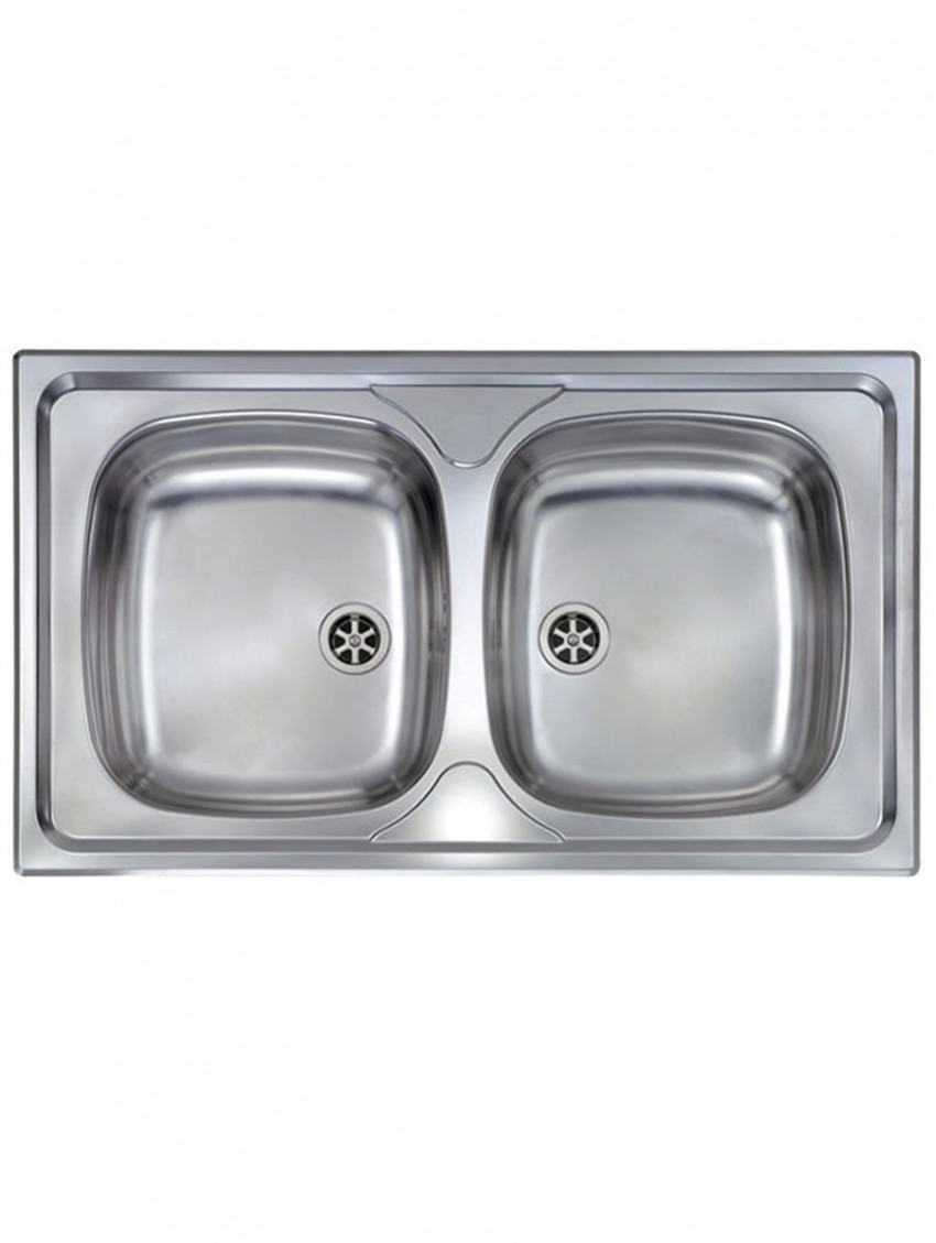 Lavello incasso inox 2 vasche cm 86x50 con sifone e piletta ATLANTIC