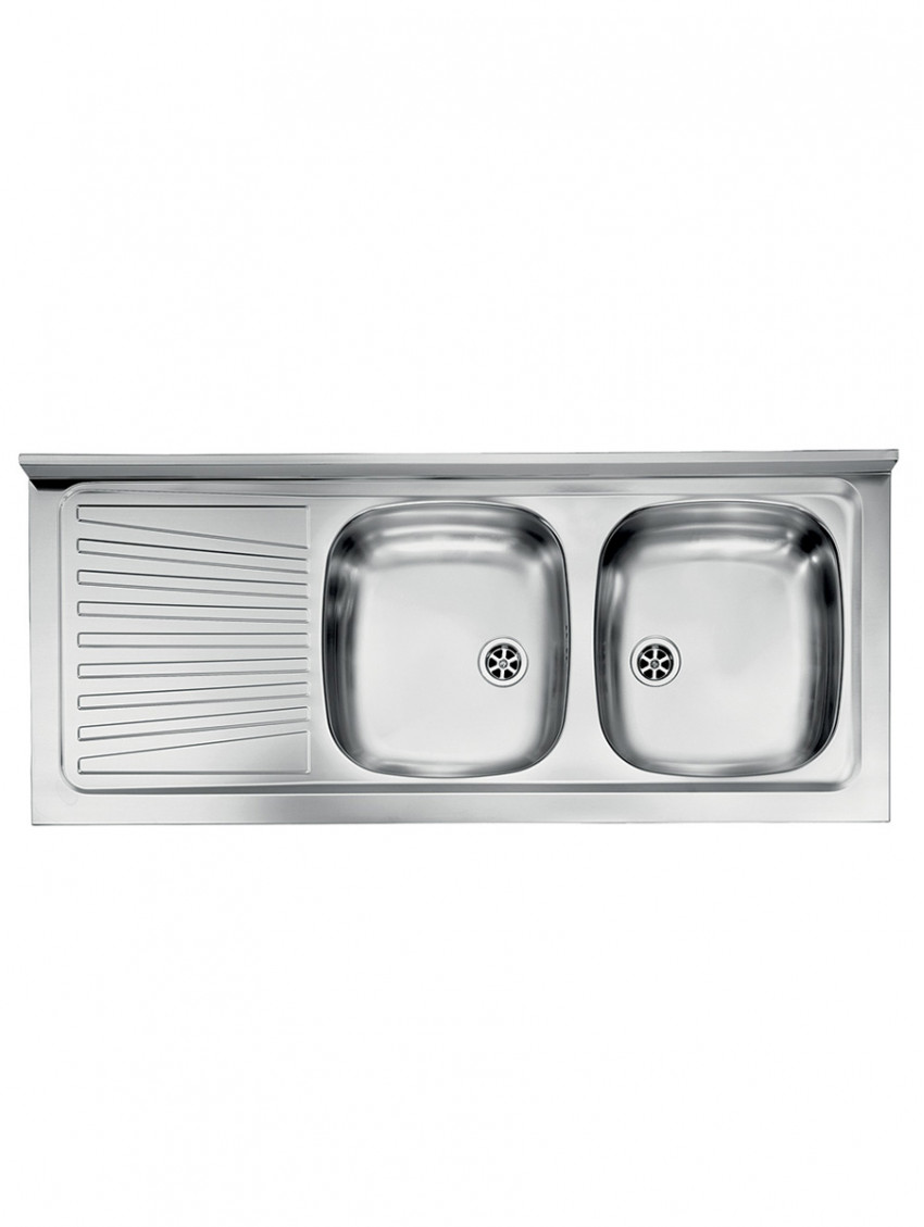 Lavello appoggio inox piano sx 2 vasche cm 120x50 con sifone e piletta MONDIAL