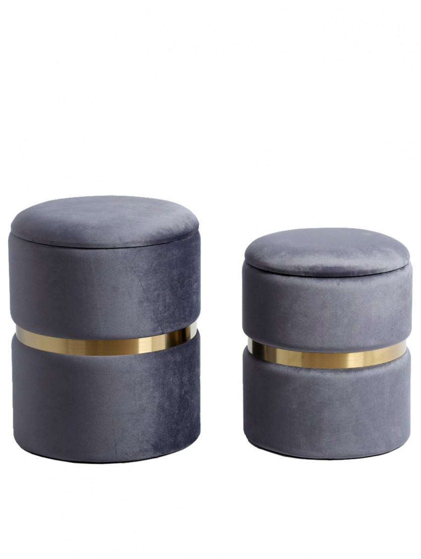 Set 2 Pouf contenitore in velluto Grigio dark anello Gold MELIS