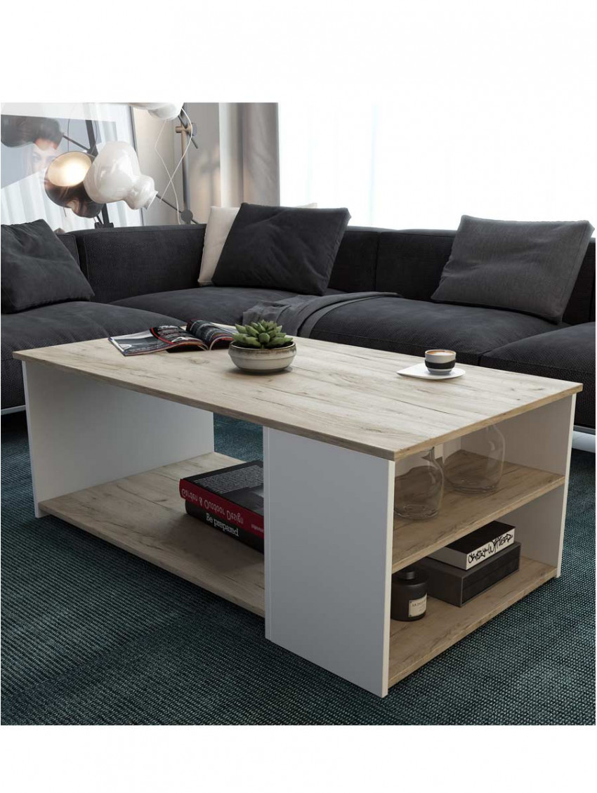 Tavolino L110 x P60 x H42 PAPIOS Bianco-Rovere gray