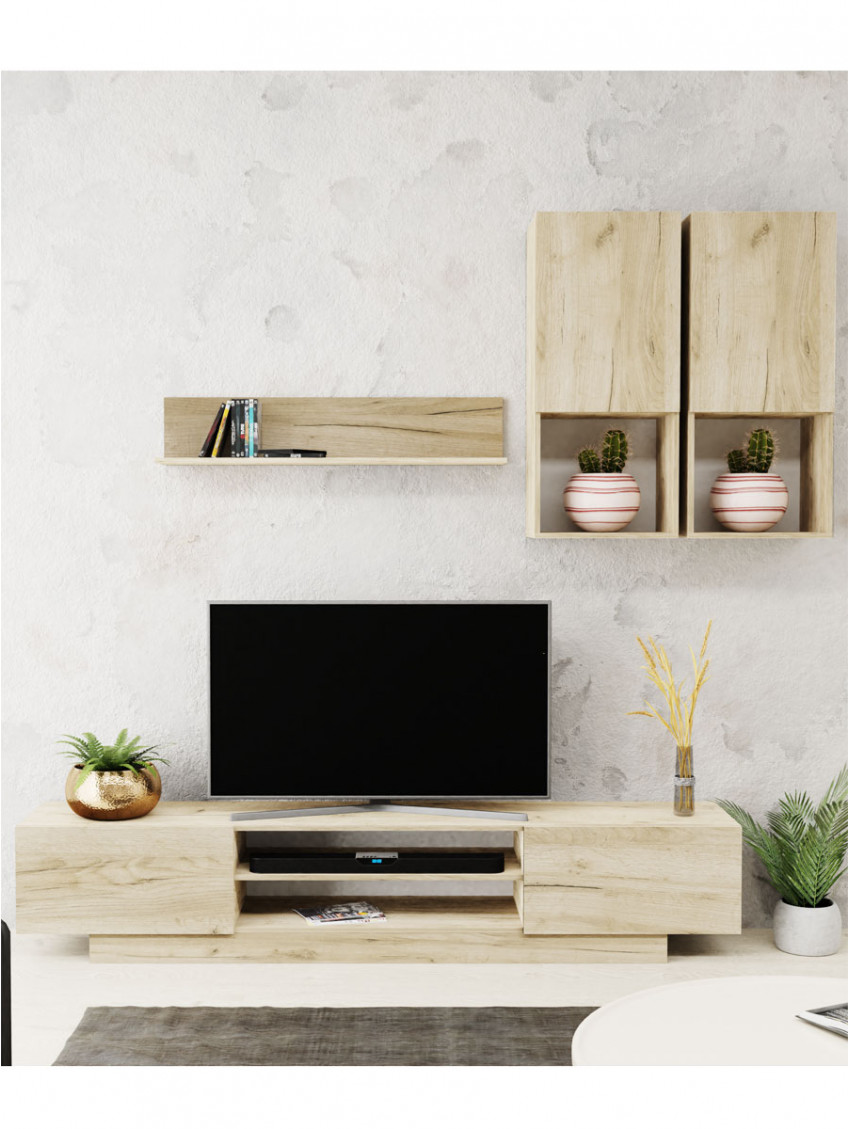 Parete soggiorno porta tv L200 x P38 x H180 FEBE Rovere gray