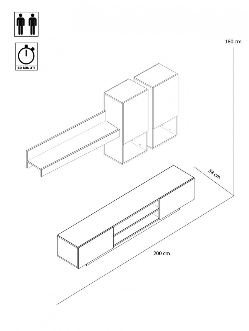 Porta TV laminato in color legno chiaro/bianco FORESTER 