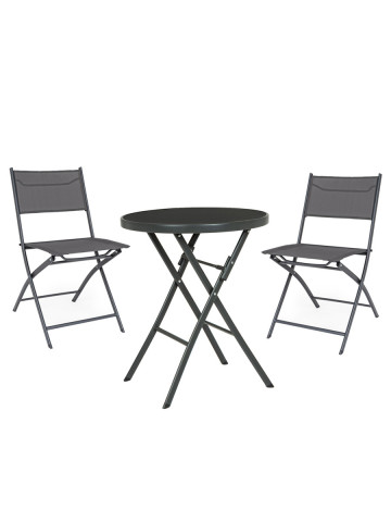 Set tavolo tondo con 2 sedie pieghevoli MARTINEZ Antracite