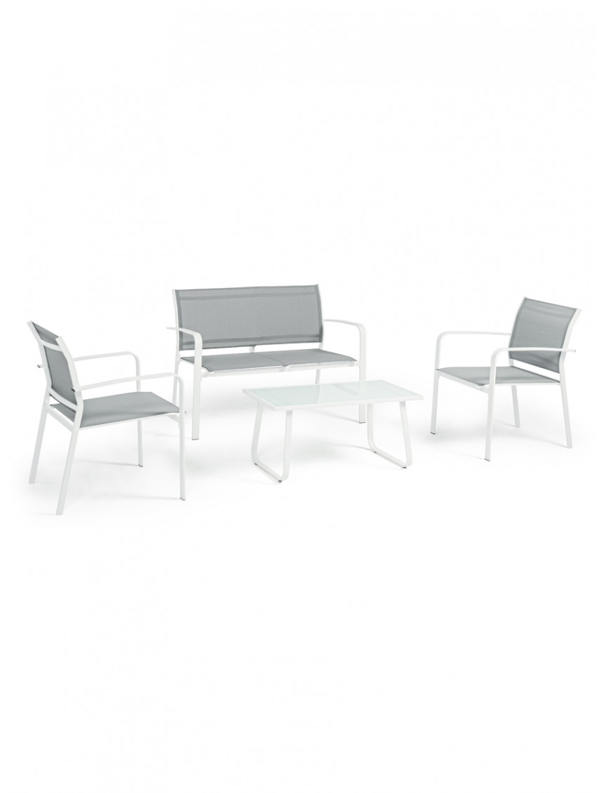 Set salotto giardino 4 posti con tavolino in acciaio ARENT Bianco