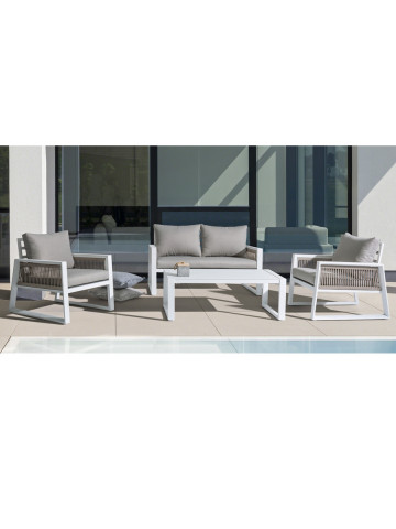 Set salotto giardino 4 posti con tavolino in alluminio Bizzotto CAPTIVA Bianco
