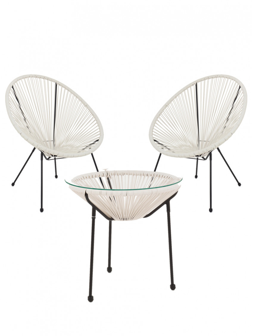 Set 2 poltrone con tavolino interno e/o esterno PARKER Bianco