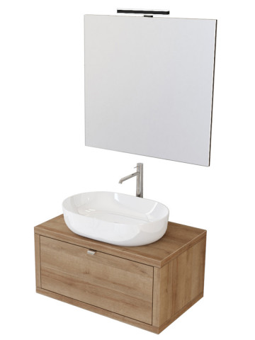 Mobile bagno sospeso 80 cm cassetto lavabo specchio DOMUS Rovere Farnia