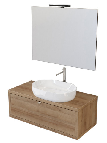 Mobile bagno sospeso 110 cm cassetto lavabo specchio DOMUS Rovere Farnia