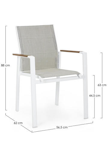 Set 4 sedie con braccioli in alluminio Bizzotto KUBIK Bianco