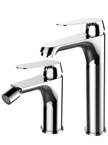 Set 2 Miscelatori lavabo alto e bidet Keller taps con scarico click-clack SKY cromo