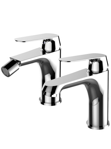 Set 2 Miscelatori lavabo e bidet Keller taps con scarico click-clack SKY cromo