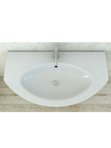 Mobile bagno curvo sospeso 90 cm 2 cassetti 2 ante lavabo e specchio led EDEN Bianco frassino
