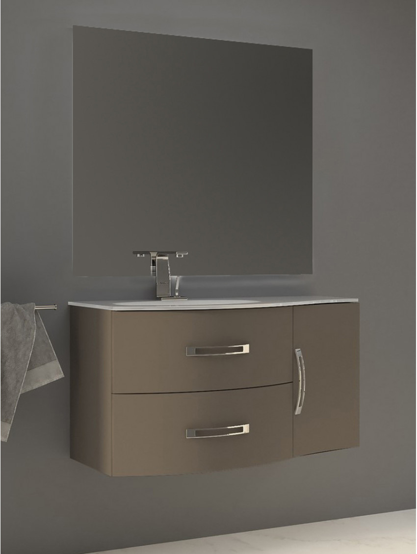 Mobile bagno sospeso vasca sx 104 cm 2 cassetti curvi 1 anta specchio led BEST Talpa