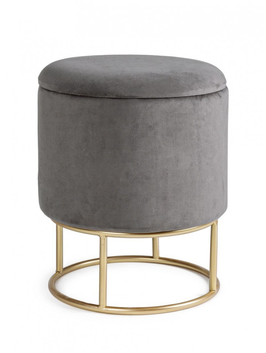 Pouf sgabello contenitore Ø 34,5xH45 cm in velluto POLINA Grigio scuro