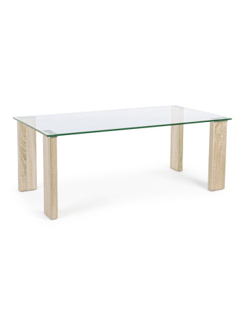 Tavolino rettangolare vetro 12 mm struttura in mdf effetto legno cm L120xP60xH45 ARLEY