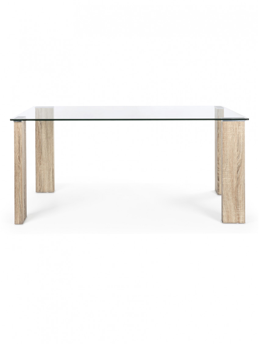 Tavolo top in vetro 12 mm struttura in mdf legno nature 160x90H75 cm ARLEY