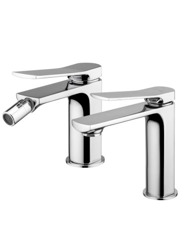 Set 2 Miscelatori lavabo e bidet con scarico click-clack Keller Taps MOON cromo