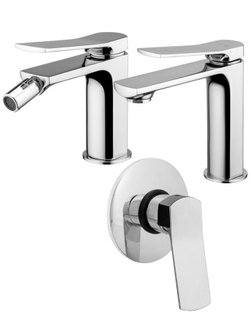 Set 3 Miscelatori lavabo e bidet con scarico click-clack e incasso doccia Keller Taps MOON cromo