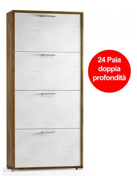Mobile scarpiera texture 3d 4 ante L67xP28xH147 cm mod. 7004 Bianco/Rovere scuro Mobile scarpiera texture 3d 4 ante L67xP28xH147 cm mod. 7004 Bianco/Rovere scuro