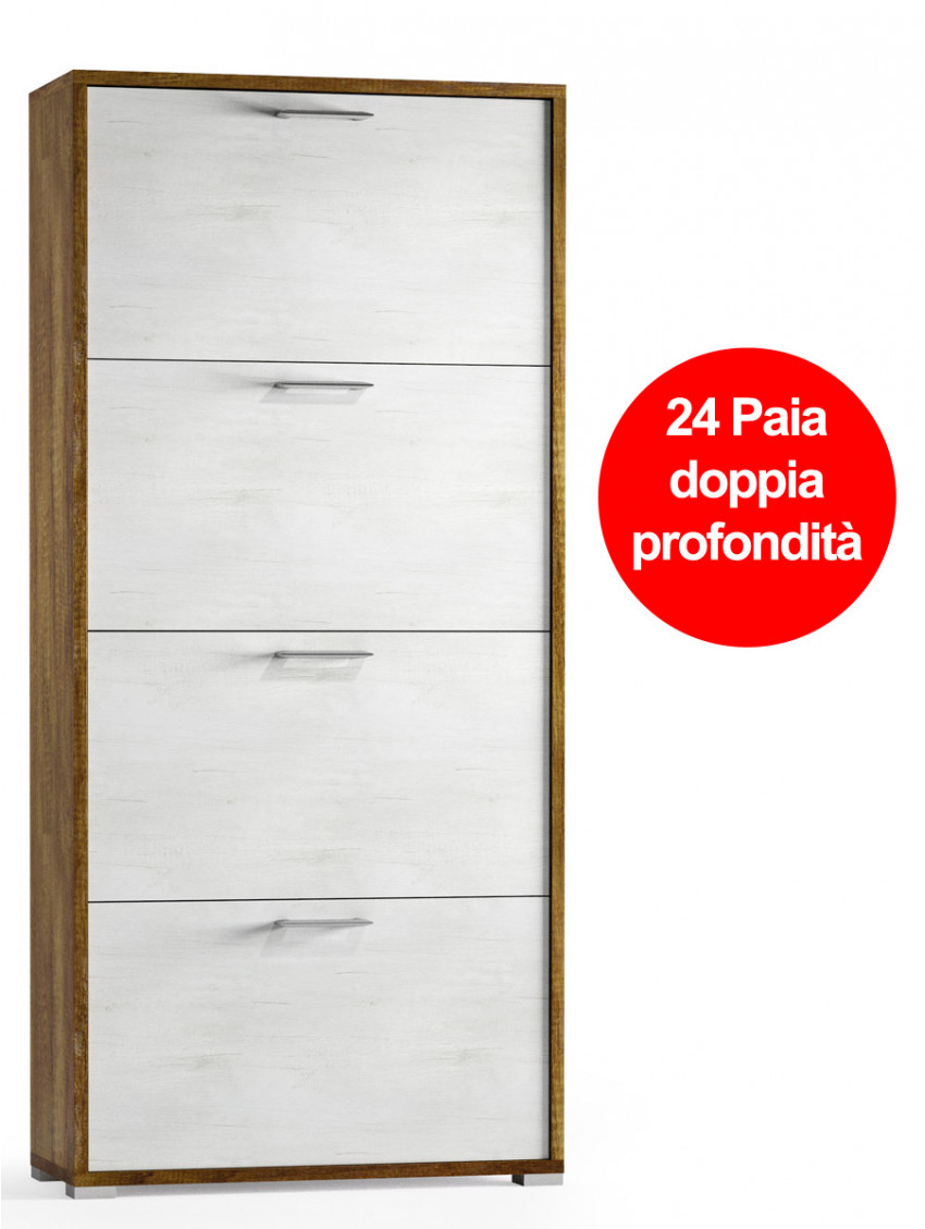 Mobile scarpiera texture 3d 4 ante L67xP28xH147 cm mod. 7004 Bianco/Rovere scuro