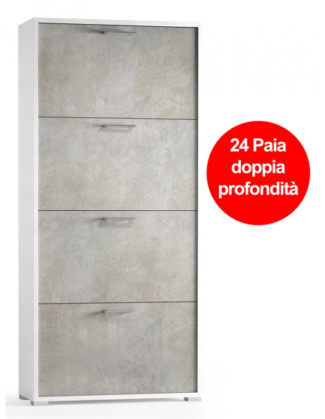 Mobile scarpiera texture 3d 4 ante L67xP28xH147 cm mod. 7004 Bianco/Cemento Mobile scarpiera texture 3d 4 ante L67xP28xH147 cm mod. 7004 Bianco/Cemento