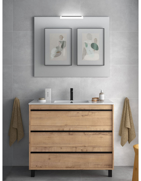 Mobile bagno legno cm 100 3 cassetti e specchio con luce led ATTILA Rovere Ostippo Mobile bagno legno cm 100 3 cassetti e specchio con luce led ATTILA Rovere Ostippo