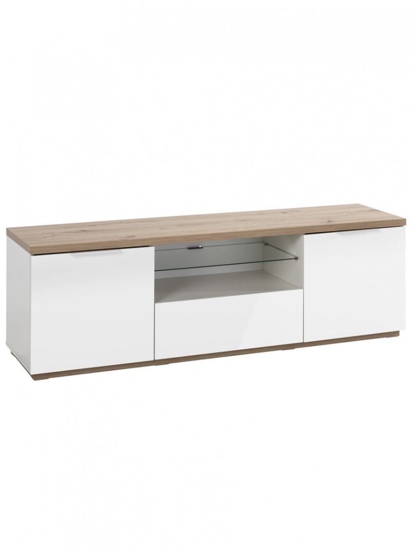 Mobile porta tv con 2 ante e 1 ribalta L160 x P41 x H51 cm CAPTUR Rovere artisan / Bianco laccato