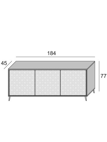 Mobile madia credenza porta tv 3 ante con ripiani interni L184 x P45 x H77 cm PASSWORD Beton/Bianco