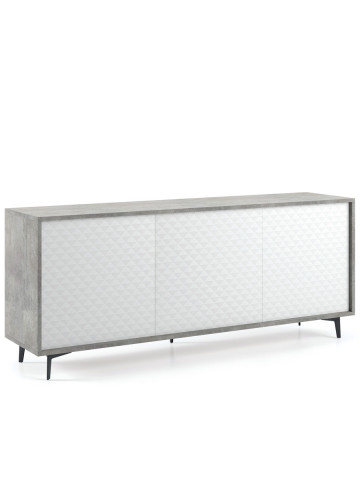 Mobile madia credenza porta tv 3 ante con ripiani interni L184 x P45 x H77 cm PASSWORD Beton/Bianco