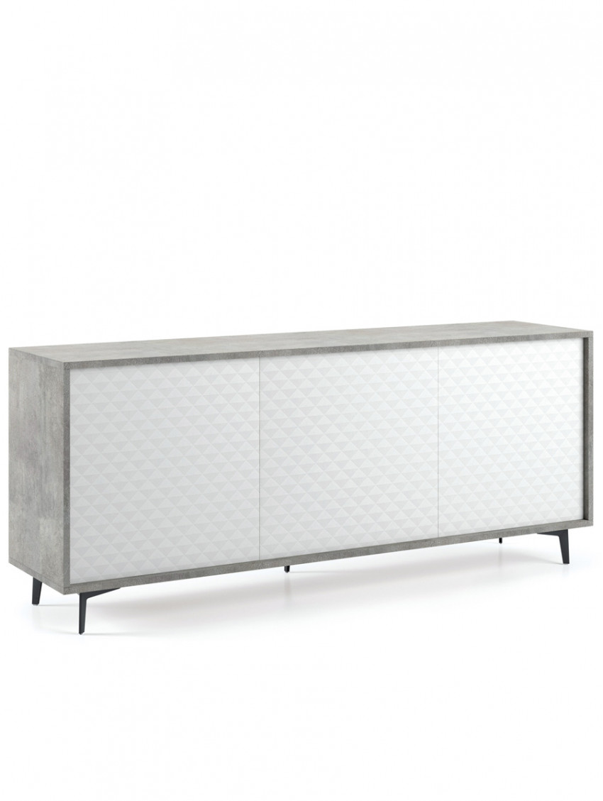 Mobile madia credenza porta tv 3 ante con ripiani interni L184 x P45 x H77 cm PASSWORD Beton/Bianco