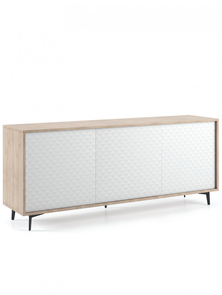 Mobile madia credenza porta tv 3 ante con ripiani interni L184 x P45 x H77 cm PASSWORD Rovere/Bianco
