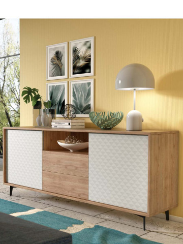 Mobile porta tv madia 2 ante 2 cassetti L184 x P45 x H77 cm PASSWORD Rovere/Bianco