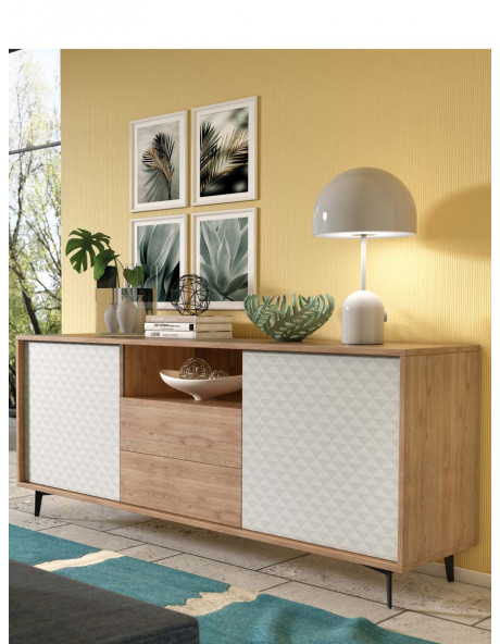 Mobile porta tv madia 2 ante 2 cassetti L184 x P45 x H77 cm PASSWORD Rovere/Bianco Mobile porta tv madia 2 ante 2 cassetti L184 x P45 x H77 cm PASSWORD Rovere/Bianco