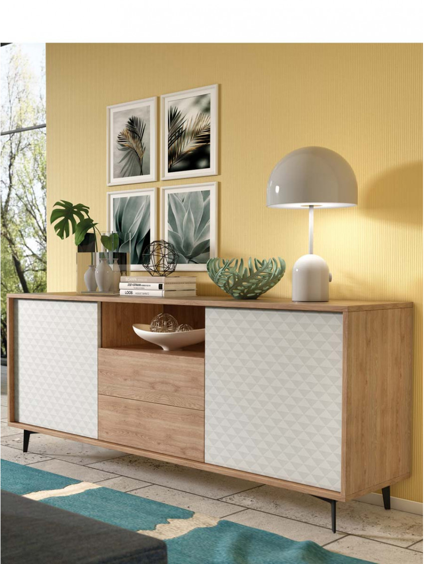 Mobile porta tv madia 2 ante 2 cassetti L184 x P45 x H77 cm PASSWORD Rovere/Bianco