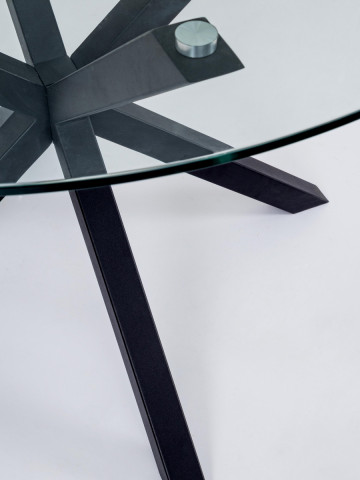 Tavolo tondo Ø L114xH76 cm piano in vetro 10 mm struttura acciaio MAY Nero