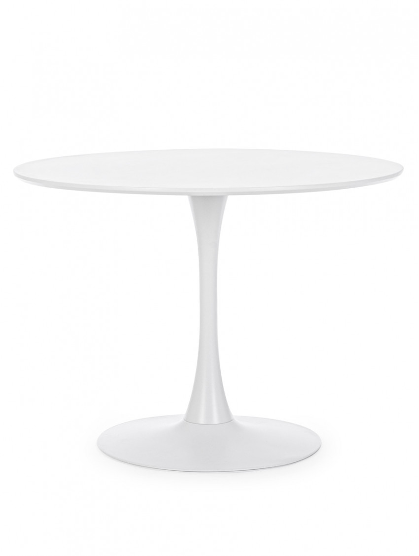 Tavolo pranzo tondo Ø 100 x h75 cm top in mdf  struttura in acciaio BLOOM Bianco