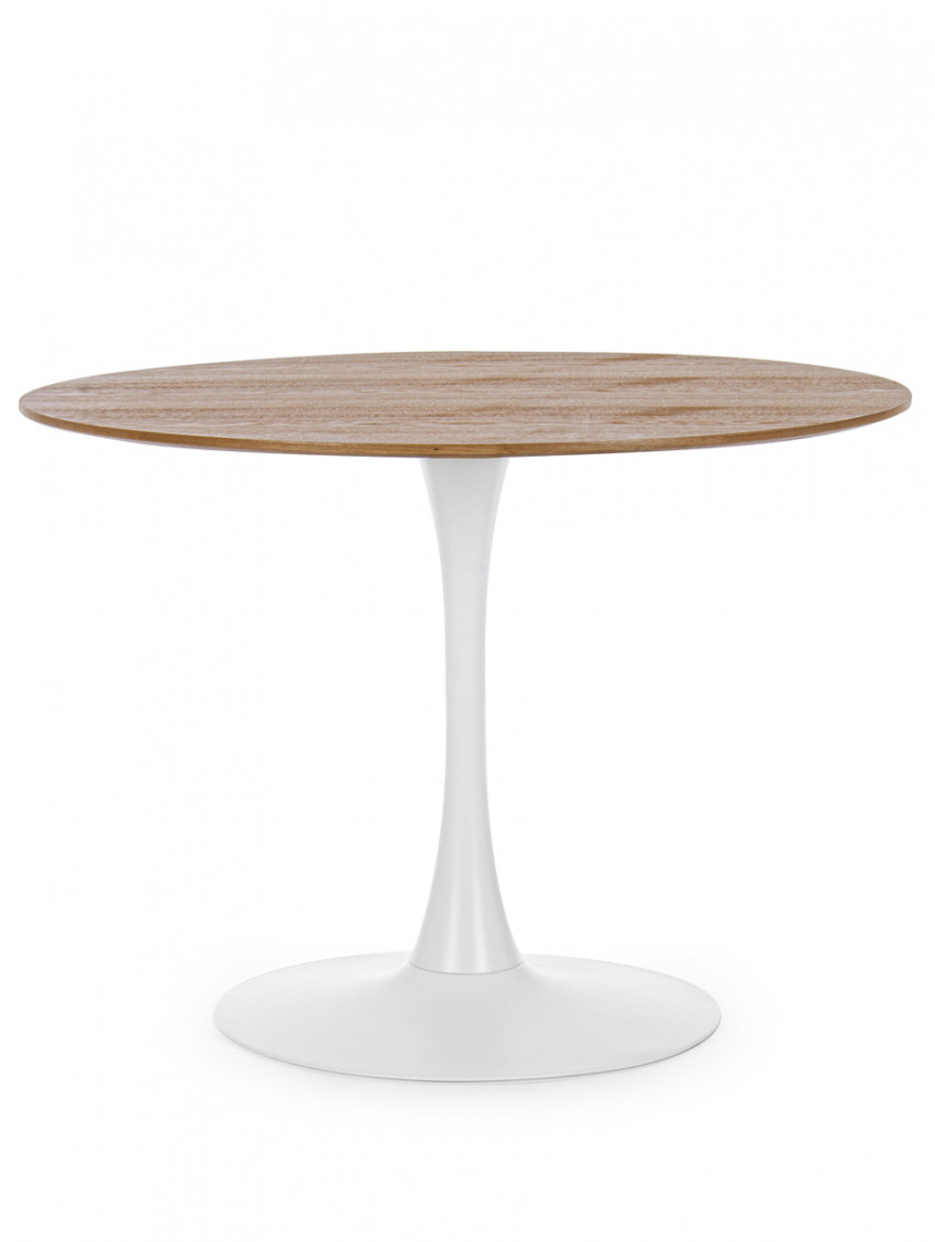Tavolo pranzo tondo Ø 100 x h75 cm top in mdf  struttura in acciaio BLOOM Veneer Bianco