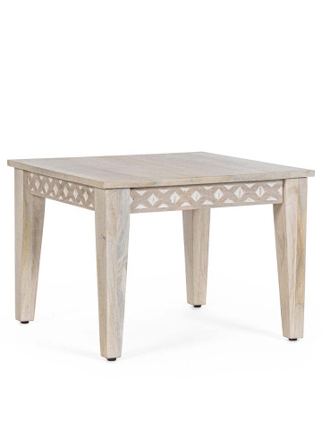 Tavolino quadrato in legno di mango intarsiato L55xP55xH40 INDIRA Naturale decapato Bianco