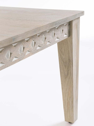 Tavolino quadrato in legno di mango intarsiato L55xP55xH40 INDIRA Naturale decapato Bianco