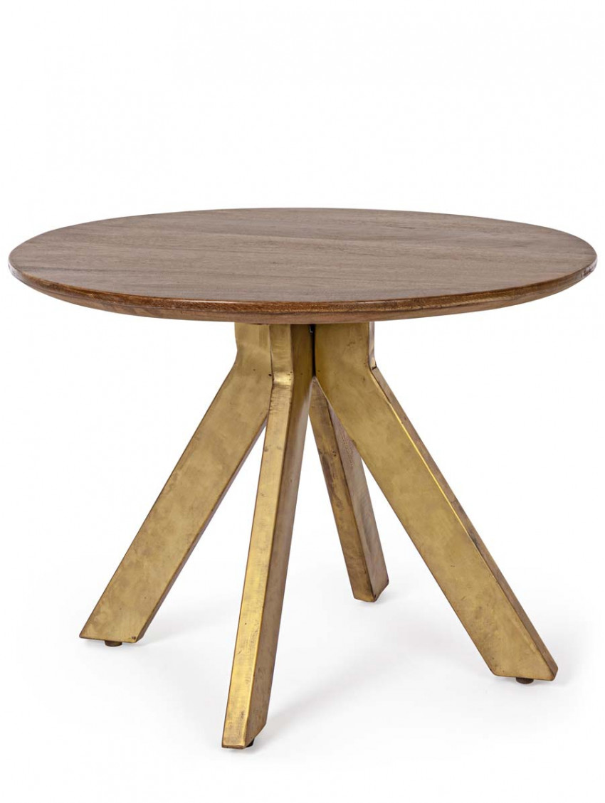 Tavolino rotondo in legno di mango e acciaio Ø 60 x H45 cm SHERMAN Brandy
