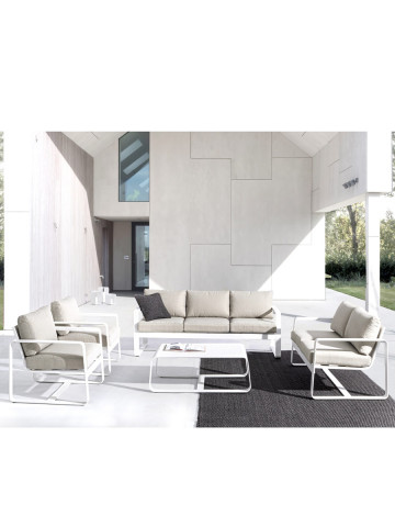 Set salotto giardino con cuscini e tavolino in alluminio 5 posti MERRIGAN Bianco