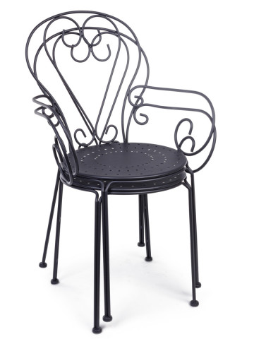 Set tavolo e 2 sedie bistrot con braccioli in ferro battuto impilabile ETIENNE Antracite